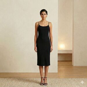 Vintage 90s Ralph Ralph Lauren Black Knit Midi Dress Beaded Straps Large NWT